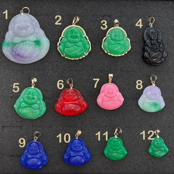 14k Gold and Jade Buddha Pendant, Big Buddha Pendant, Small Buddha Charm, Jade Necklace, Pink Buddha, Red, Green, Blue, White Buddah Charm