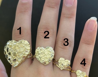 10k Real Gold Heart Nugget Ring, Small Nugget Love Heart Ring, Nugget Style Ring, Gold Heart Ring, Cadeau voor haar, Heart Gold Ring, 10k Ring