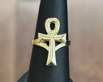 10K Gold Ankh Ring, Gold Ankh Cross Ring, Key of Life, Egyptian Symbol Of Life, Birthday Gift Ring,