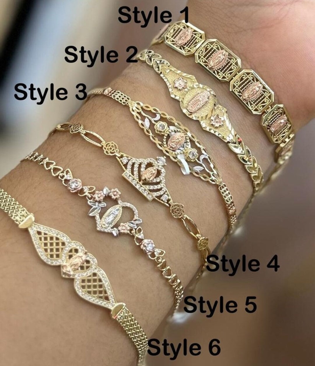 14k Gold Virgin Mary Bracelet, 14k Gold Guadalupe Bracelet, Gold Crown