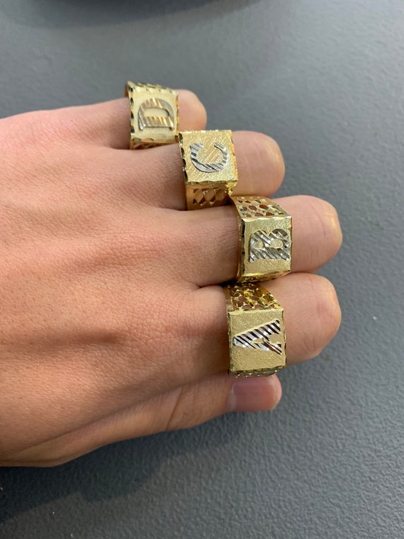 10k Gold Men s Square Initial Ring Gold Alphabet Initial Ring
