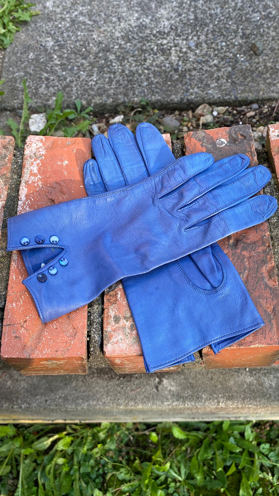 Dark Blue Vintage Leather Gloves 6 1/2 Etsy