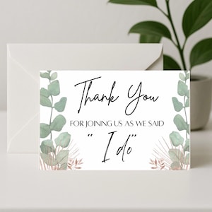 Cartão de agradecimento para casamento, minimalista, estilo botânico, eucalipto, lembrança de casamento, cartão de mesa A6