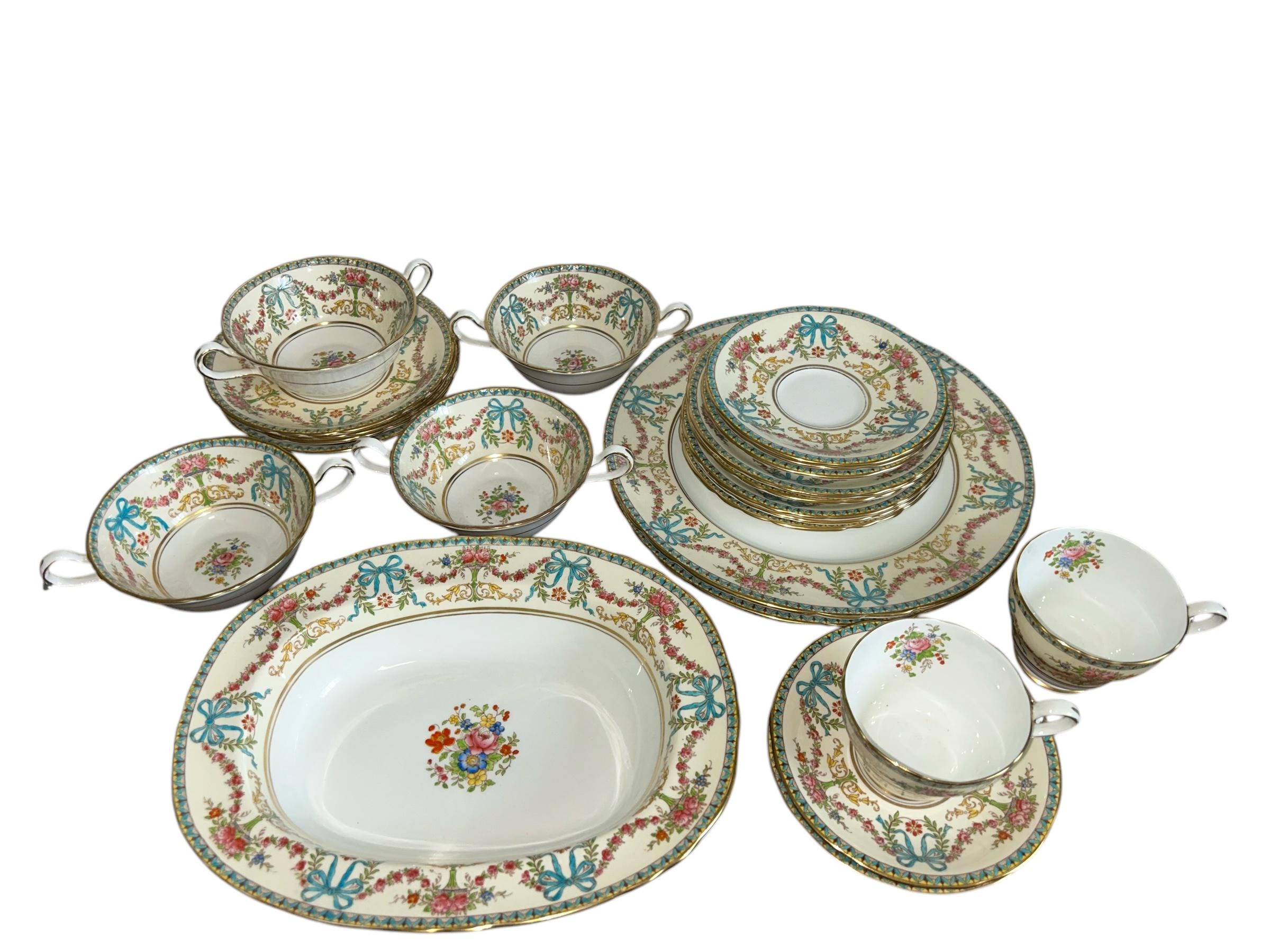Antique AYNSLEY ROSEDALE Ribbons & Bows Dinnerware and Serving Ware ...