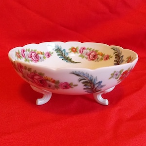 Vintage LIMOGES PORCELAINE DE Paris Footed Dish Roses with Garland