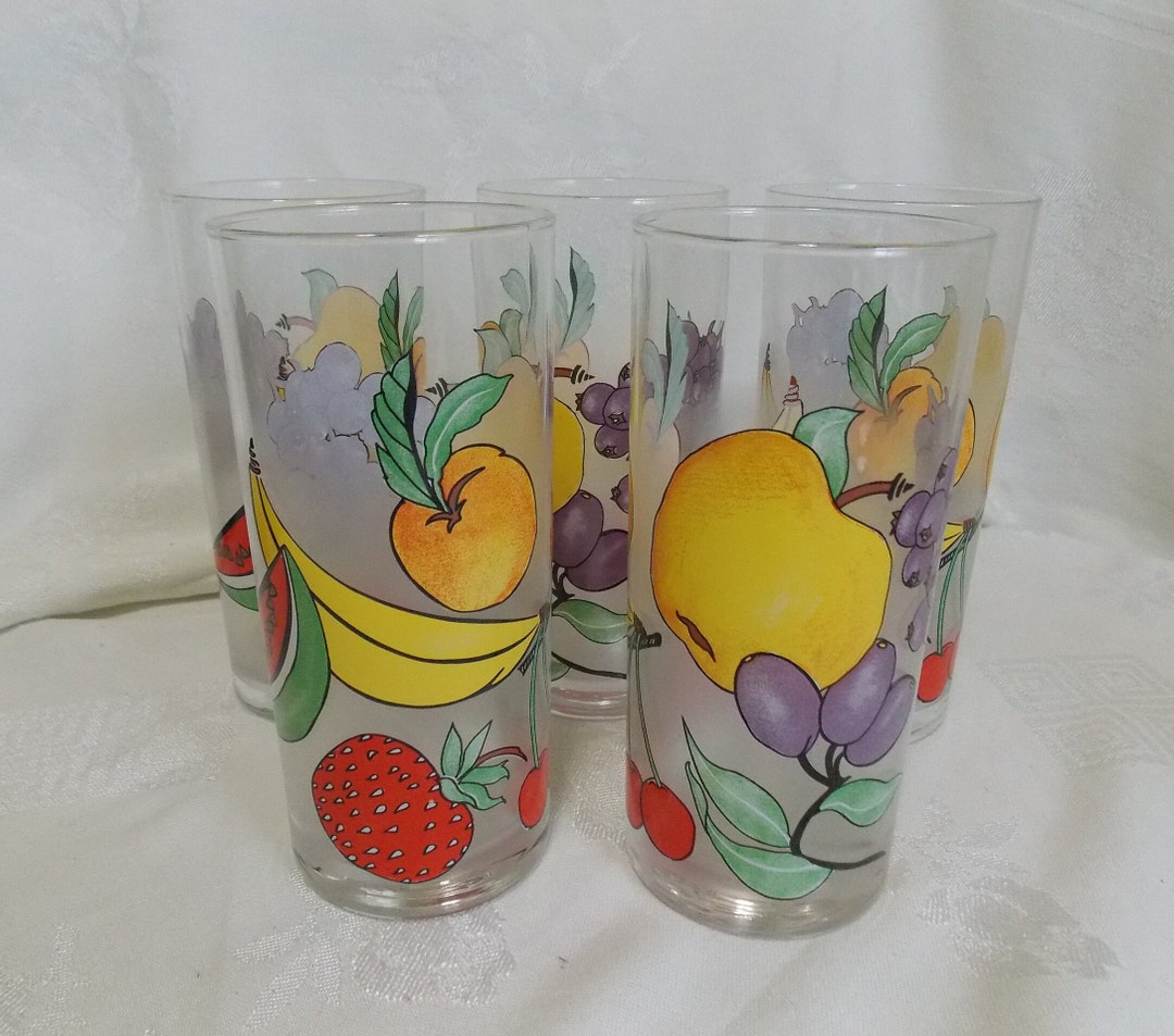 Set of 5 VINTAGE FRUIT GLASSES Tumblers Made in France Etsy