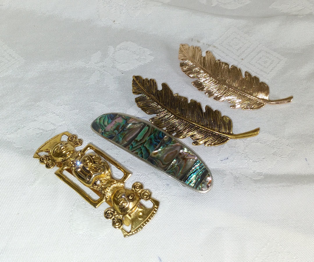 Vintage BARRETTE HAIR CLIP Made in France, Alpaca Silver & Abalone