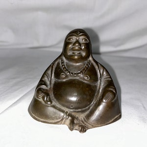 BRASS? Bronze? LAUGHING BUDDHA Scroll Weight Figure