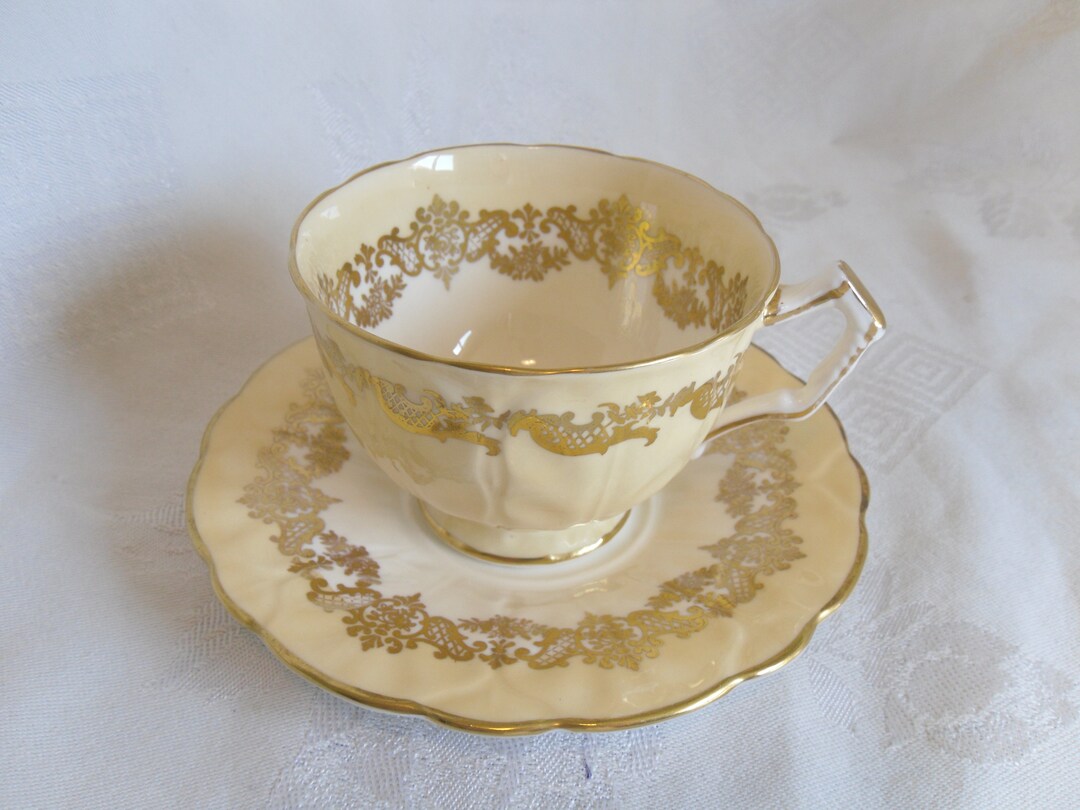 AYNSLEY CUP & SAUCER Pale Yellow and Gold Etsy