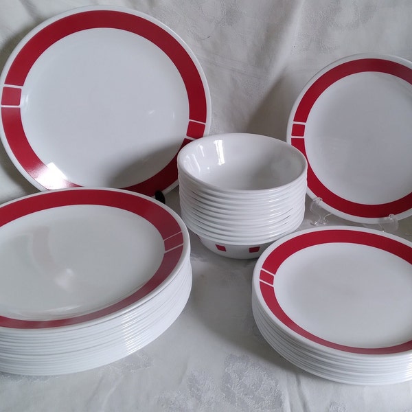 CORELLE URBAN RED Dinner Plates, Side Plates & Cereal/Soup Bowls Sold Separately in Sets of 4