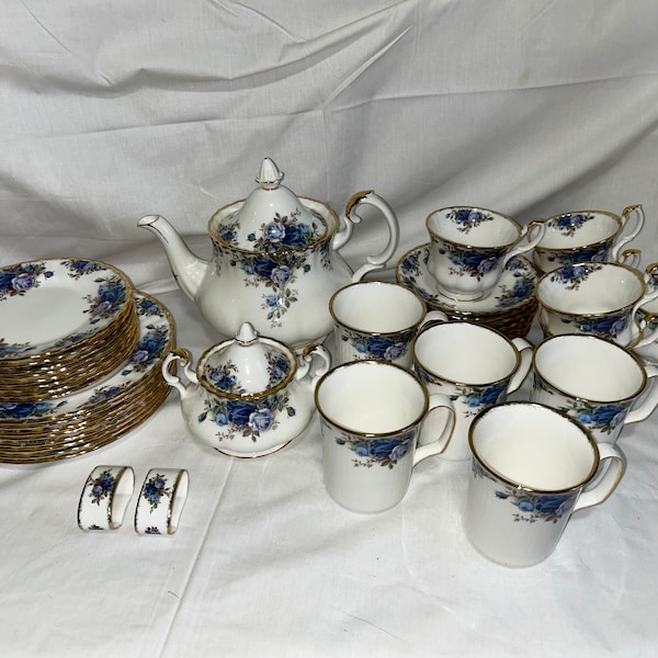 ROYAL ALBERT MOONLIGHT Rose Teapot, Sugar Bowl, Plates, Mugs and Cups & Saucers **Sold Separately**