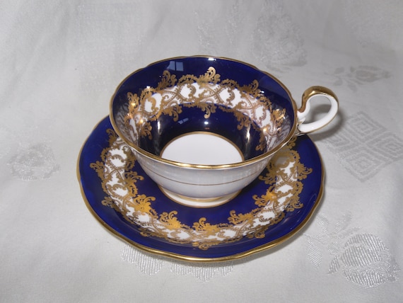 AYNSLEY カップ＆ソーサー コバルトブルー＆ゴールド - Etsy 日本