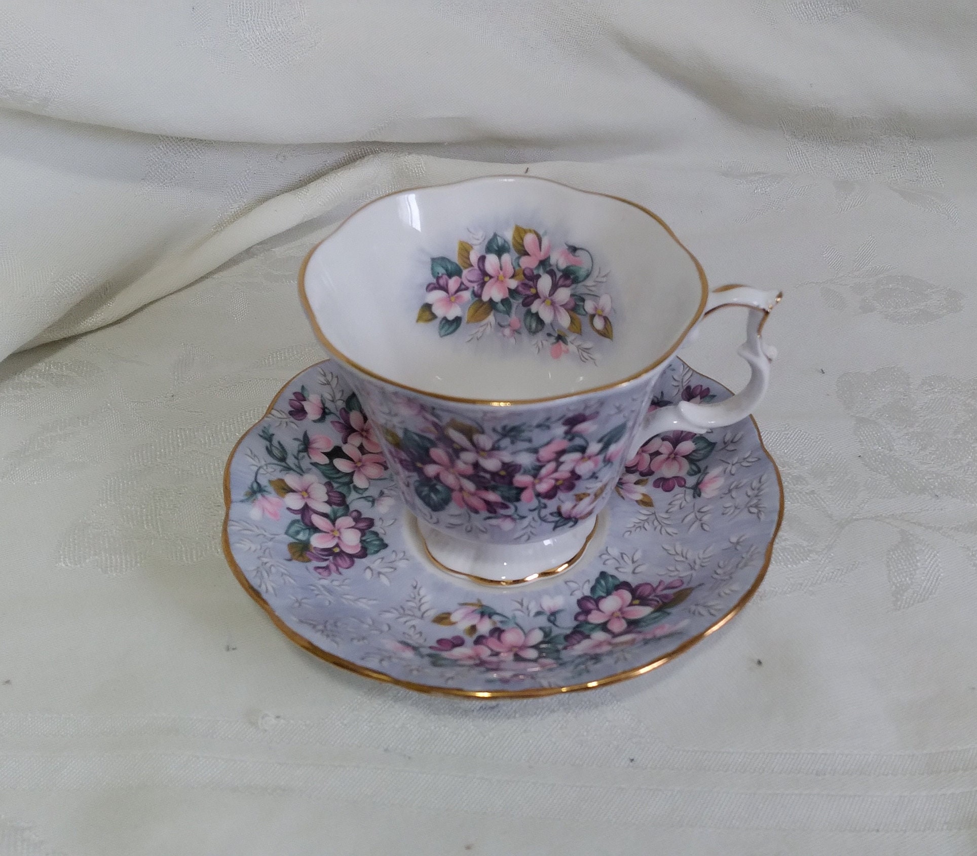 Vintage Tea Cup And Saucer Set - Ceramic - Gray from Apollo Box