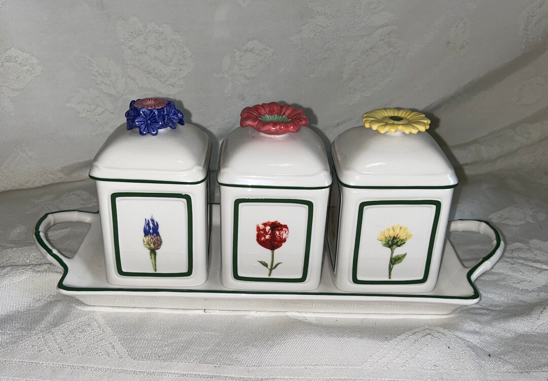 Set of 3 VILLEROY & BOCH FLORA Jam Jelly Jars With Tray Etsy