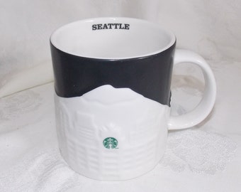 STARBUCKS SEATTLE CITY White & Black Relief Mug