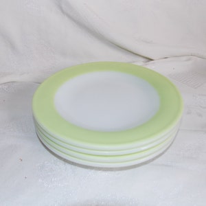 Set of 4 Vintage PYREX 6 3/4&quot; SIDE PLATES  With Lime Green Band