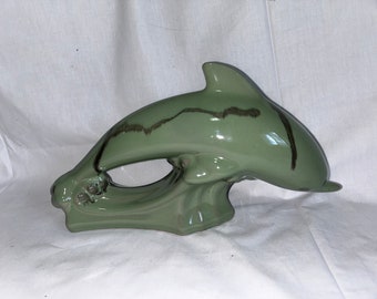 Rare BLUE MOUNTAIN POTTERY 12" Dolphin Celadon Green Glaze