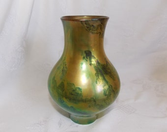 ZSOLNAY EOSIN IRIDESCENT Green & Gold Vase 7 1/4" Hungary