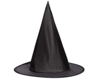 Black Witch Hat Halloween Fancy Dress Costume Witches Accessory Boys Girls Kids Adults