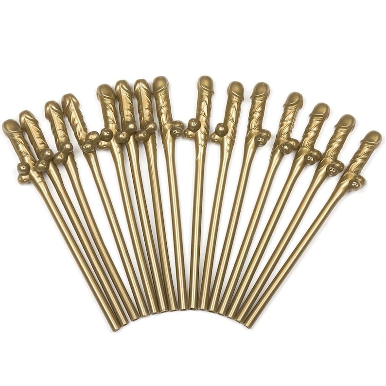 Willy Straws Hen Party Night Out Novelty Sucking Drinking Straws Gold Colour image 1