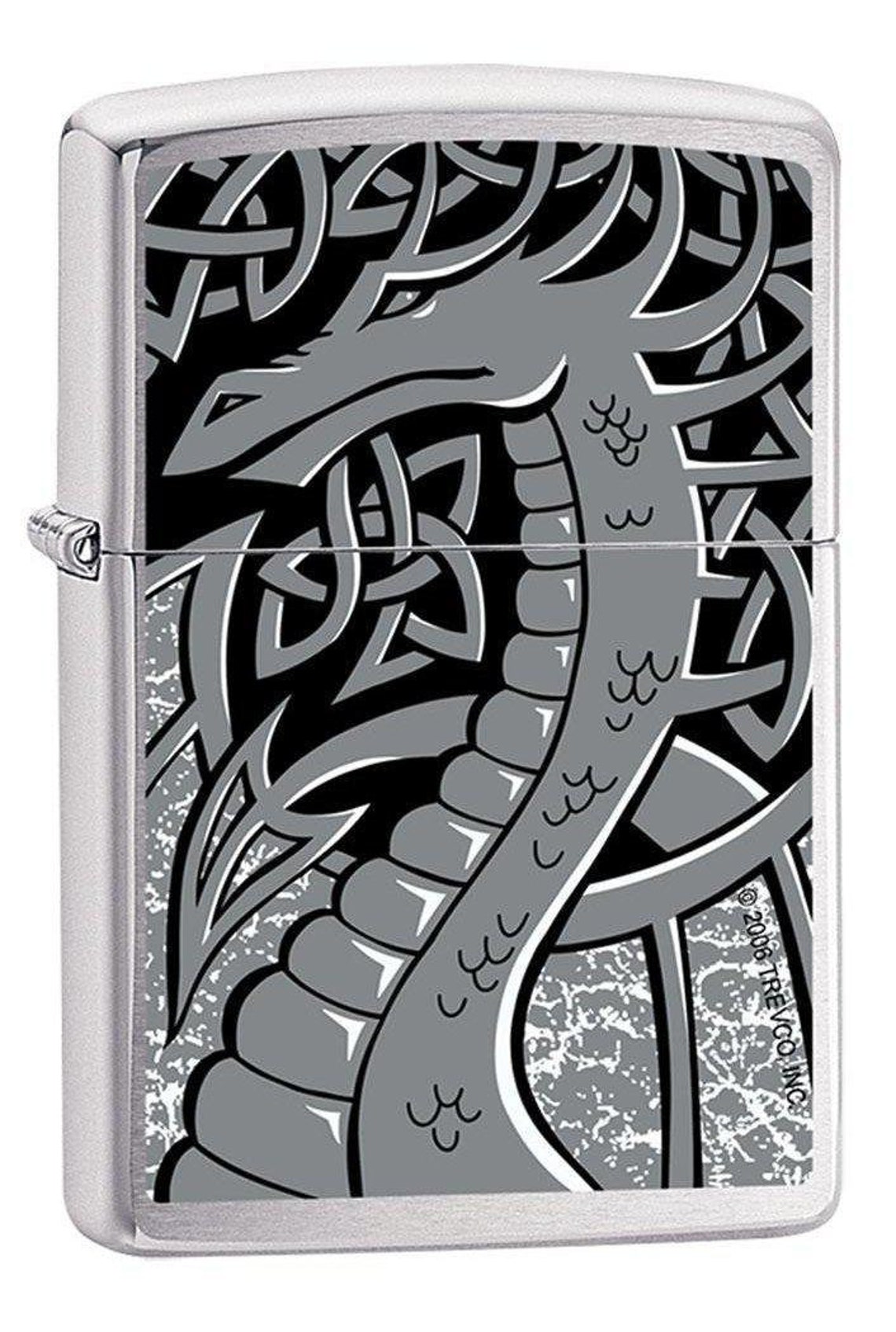 Zippo Lighter Silver Dragon Brushed Chrome Etsy