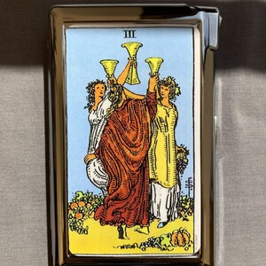 Premium Double Sided Queen of Cups Tarot Card Cigarette Case W/Built in Butane lighter