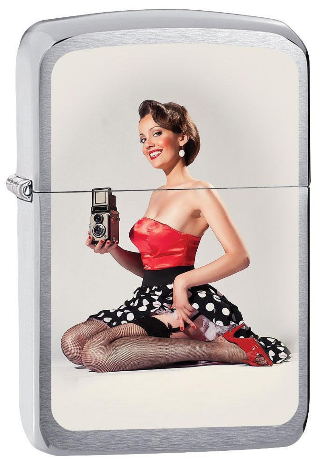 Zippo Lighter Pinup Girl With Camera Brushed Chrome Etsy