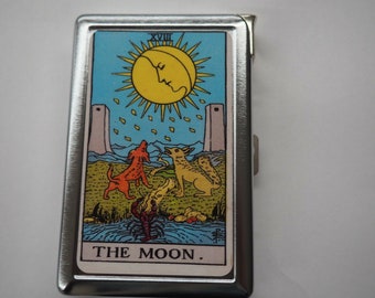 Premium Double Sided Moon Tarot Card Joint Cigarette Storage Case With Built in Butane Lighter