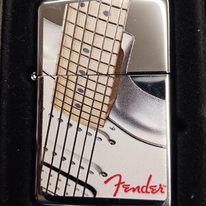 Rare 2015 Polished Chrome Fender Stratocaster  Zippo Lighter W/Zippo Torch Insert