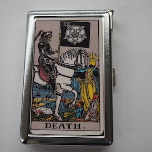 Premium Double Sided Death Tarot Card Cigarette Case With Built in Butane Lighter