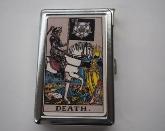 Premium Double Sided Death Tarot Card Cigarette Case With Built in Butane Lighter