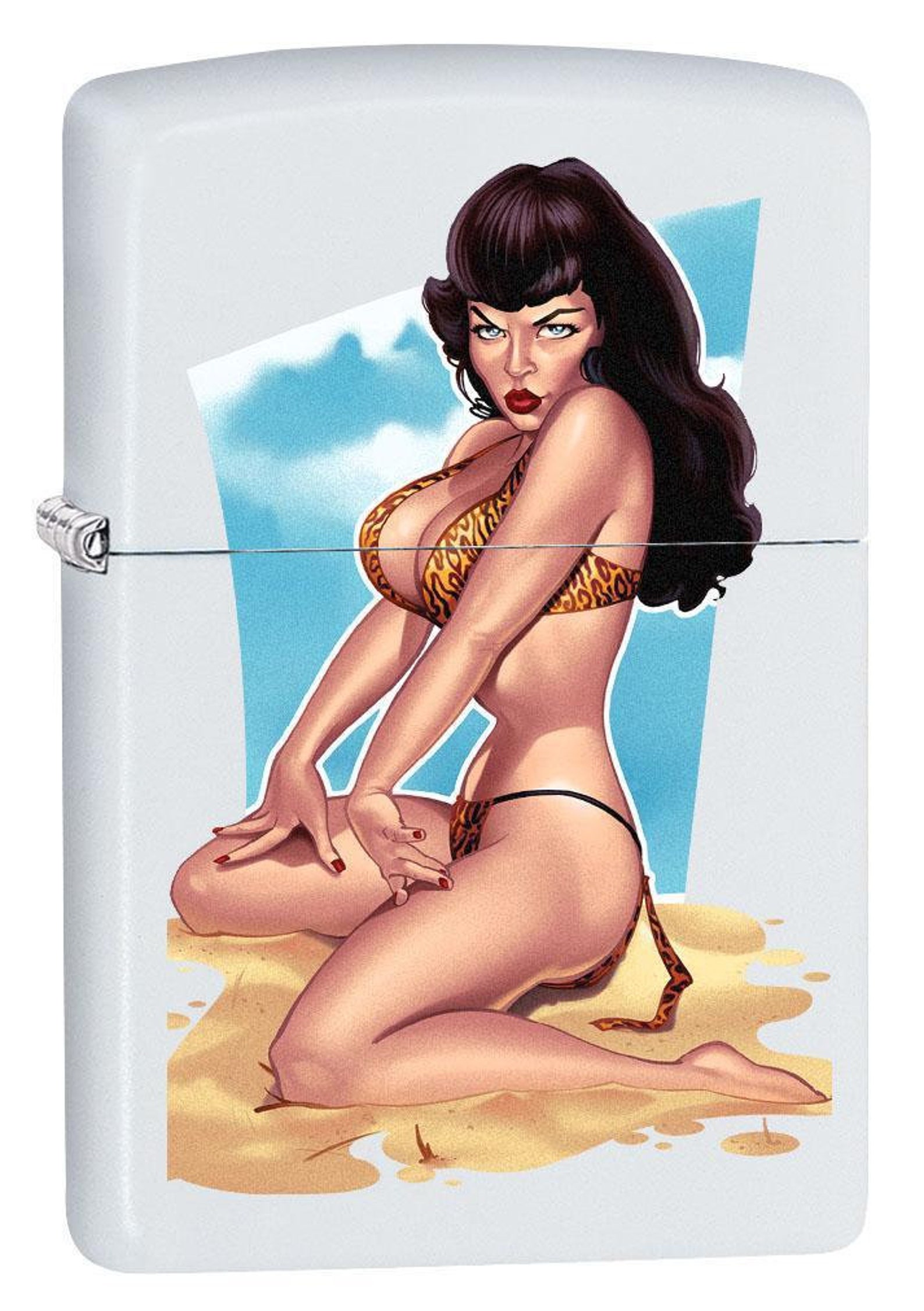 Zippo Lighter Pinup Girl on the Beach White Matte Etsy