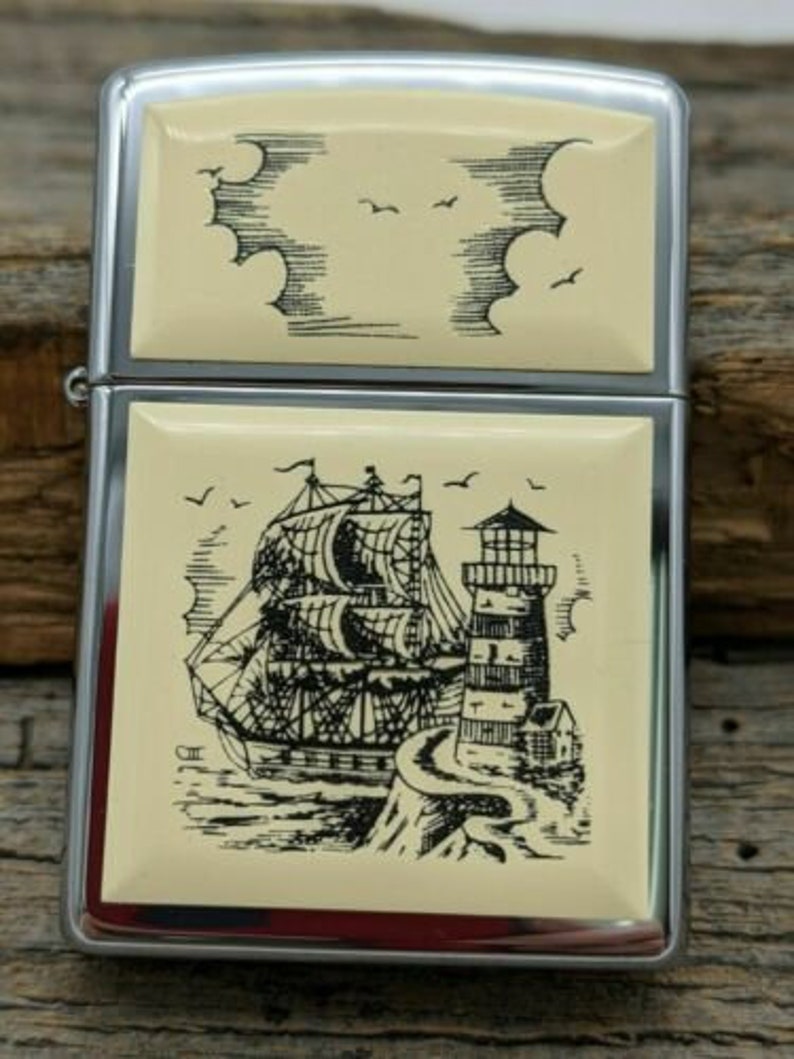 Retired Scrimshaw Sailing Ship & Lighthouse Zippo Lighter Etsy