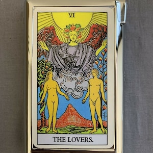 Premium Double Sided Lovers Tarot Card Cigarette Marijuana Case With Built in Butane Lighter
