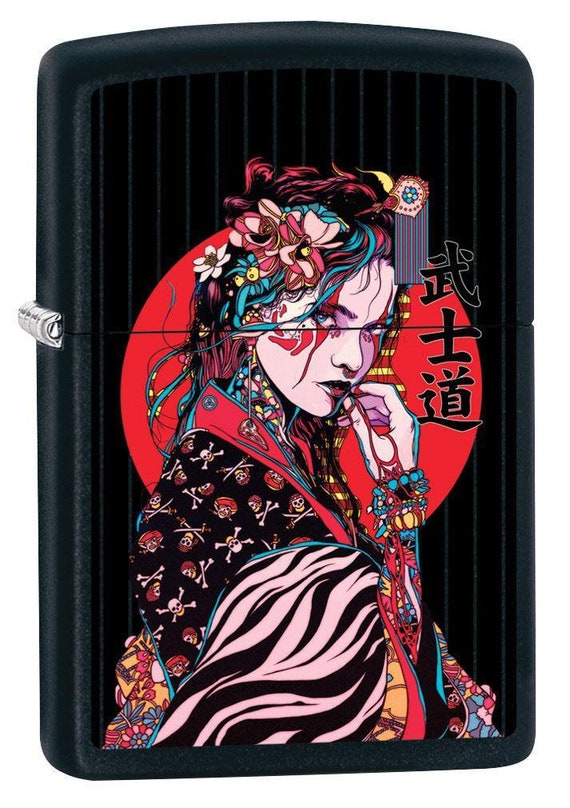 Zippo Lighter Japanese Geisha Girl Black Matte Etsy