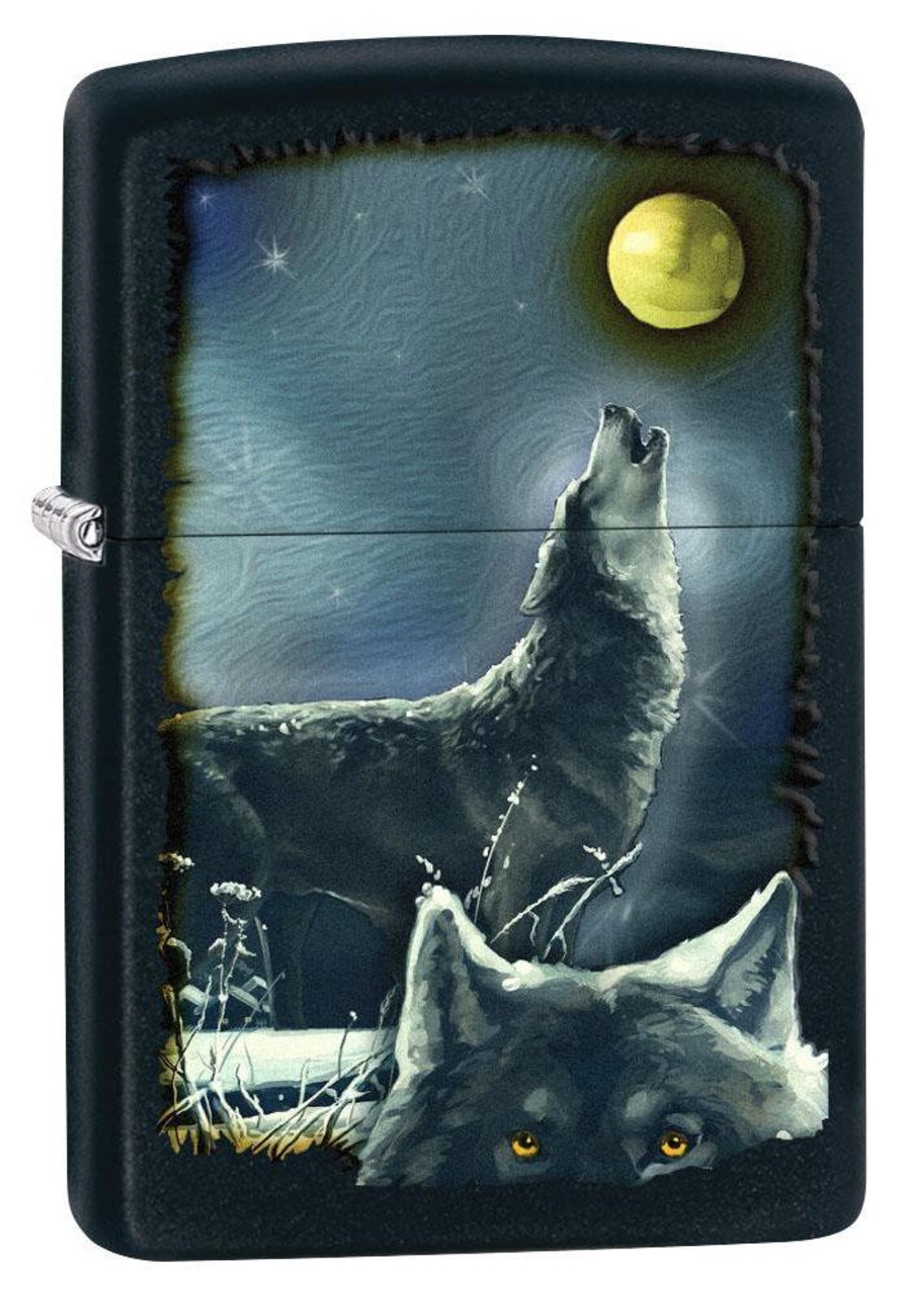 Zippo Lighter Wolf Howling at Full Moon Black Matte Etsy
