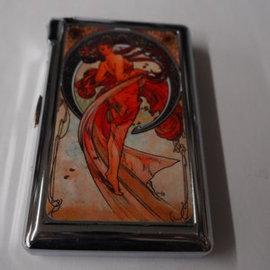 Premium Beautiful Art Deco Cigarette Marijuana Case With Built in Butane Lighter for Kings & 100&#39;s