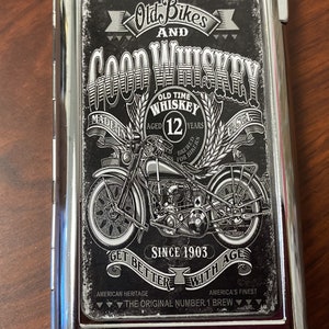 Premium Old Motorcycles & Good Whiskey Cigarette Case With Built in Butane  Lighter for Kings and 100's