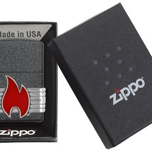 Zippo Lighter: Red Vintage Wrap Red Flame Iron Stone