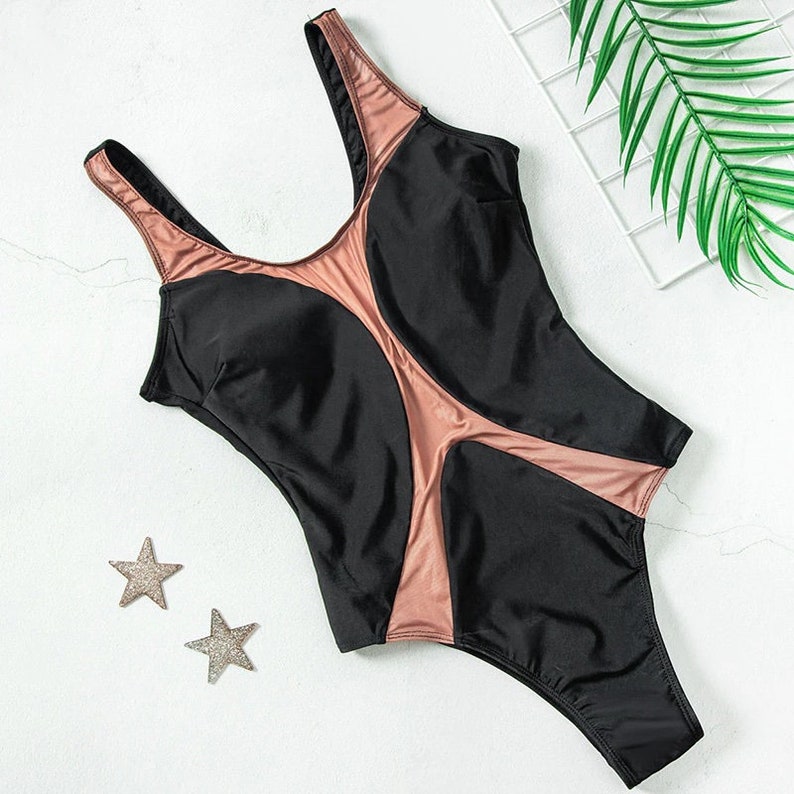 See Through Mesh One Piece Swimsuit Women High Cut Swimwear Etsy