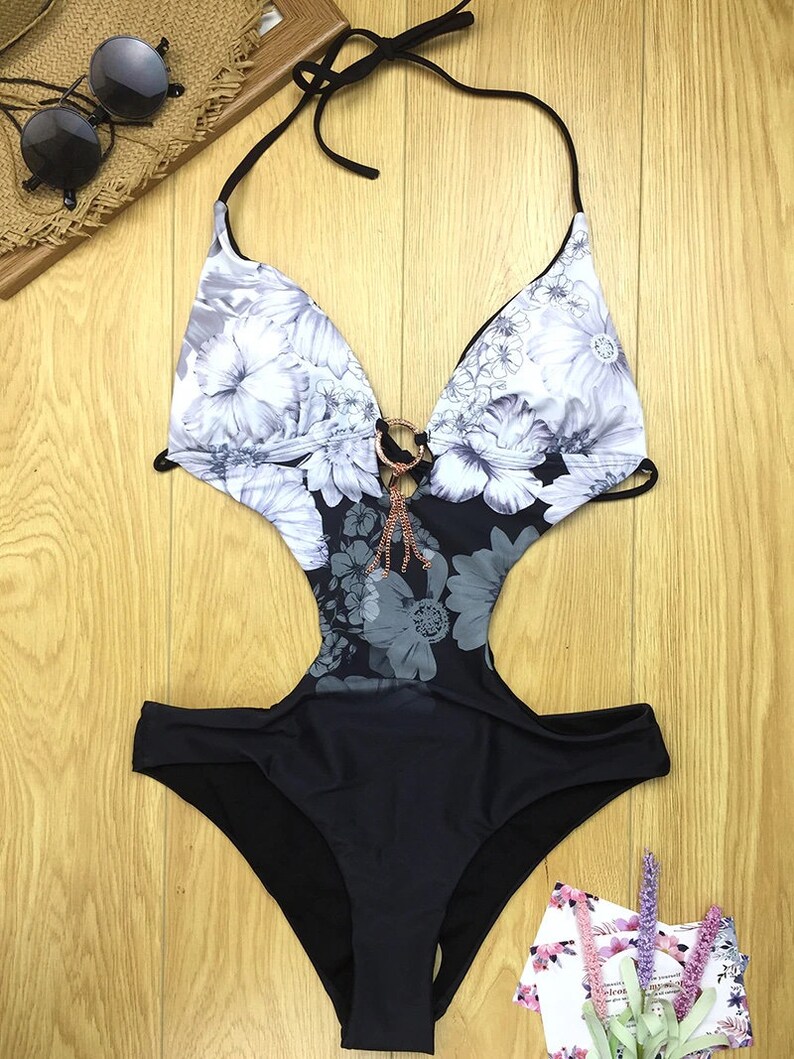 High Cut One Piece Swimsuit Print Monokini Swimsuit Deep Etsy