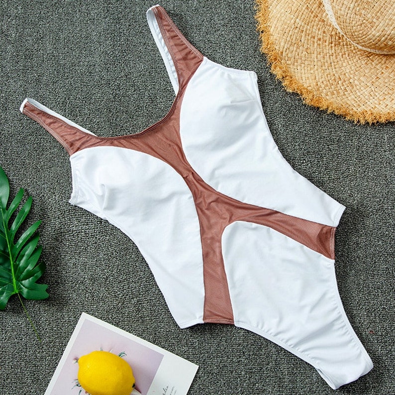 See Through Mesh One Piece Swimsuit Women High Cut Swimwear Etsy