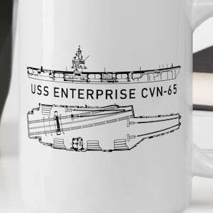 USS Enterprise CVN-65 Aircraft Carrier Blueprints White Glossy Mug