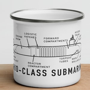Ohio Class Submarine Blueprint Infographic Diagram Metal Enamel Mug