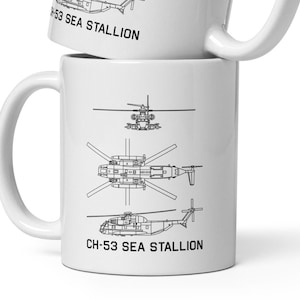 CH-53 Sea Stallion Military Helicopter Blueprint  White Glossy Mug Gift