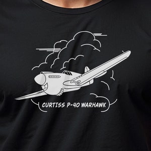 Curtiss P-40 Warhawk American WW2 Plane Flying Clouds Silhouette classic tee