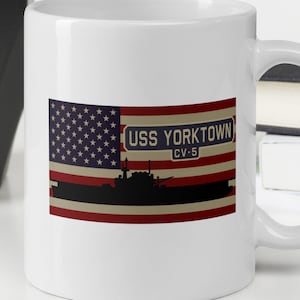 USS Yorktown CV-5 WW2 vliegdekschip USA Amerikaanse vlag witte glanzende mok