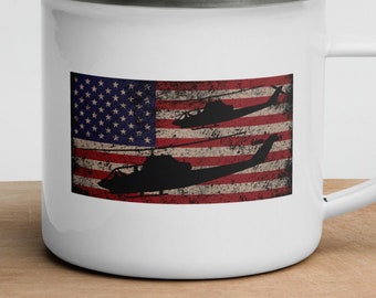 AH-1 Cobra Attack Helicopter Pilots USA Flag Gift Metal Enamel Mug