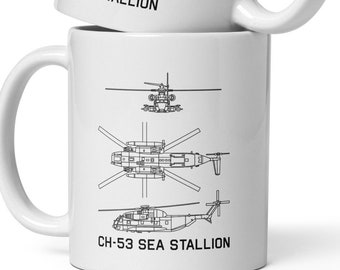 CH-53 Sea Stallion Military Helicopter Blueprint  White Glossy Mug Gift