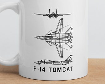 F-14 Tomcat American Plane Blueprint Diagram White Glossy Mug